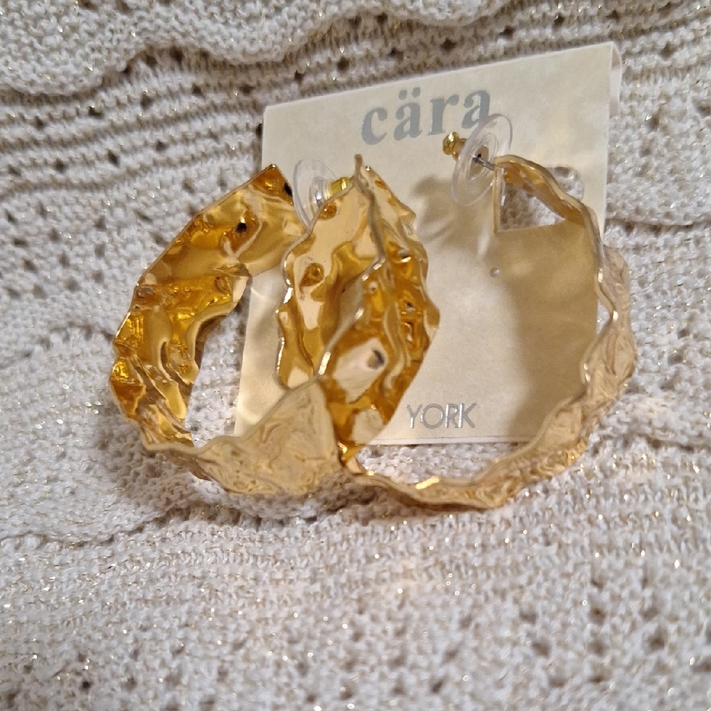 Cara Gold Textured Hoop Earrings